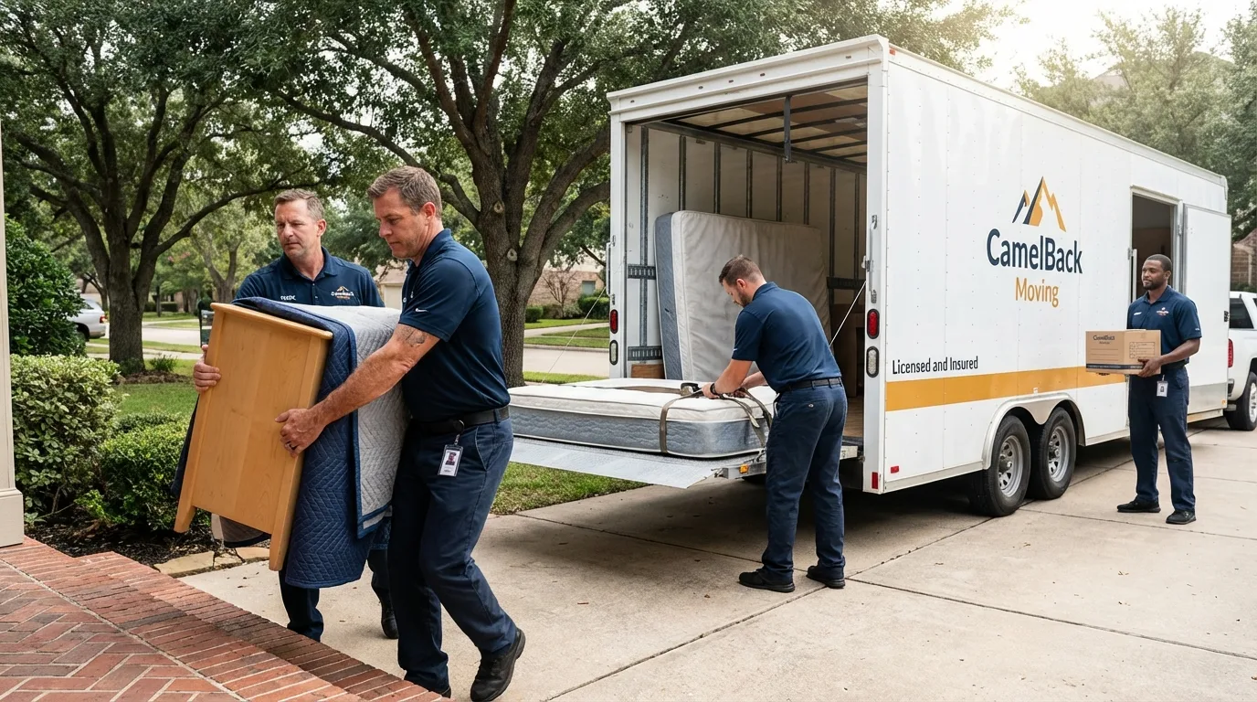 Crew loading residential truck for cross-state move from Richfield, WI