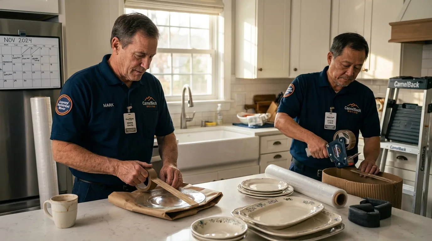 Professional crew packing kitchen dishware in Richfield, WI